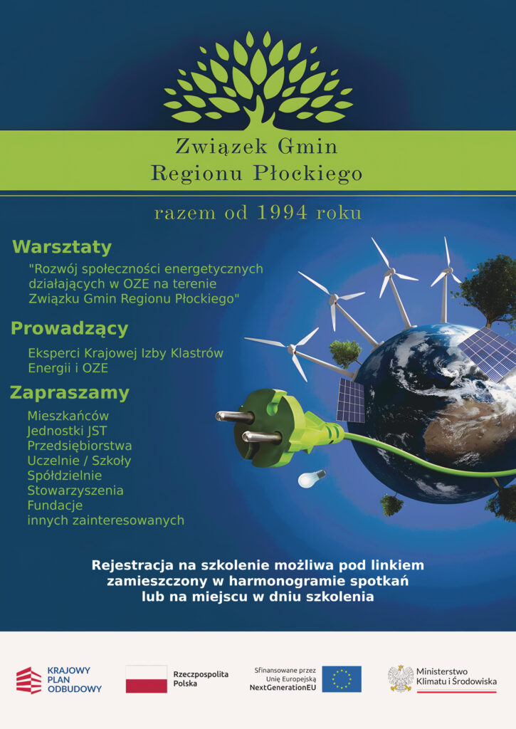 Harmonogram spotkań w lokalnych społecznościach w ramach projektu „Nowa energia oparta o OZE dla Gmin Zachodniego Mazowsza”  – dołącz do warsztatów!